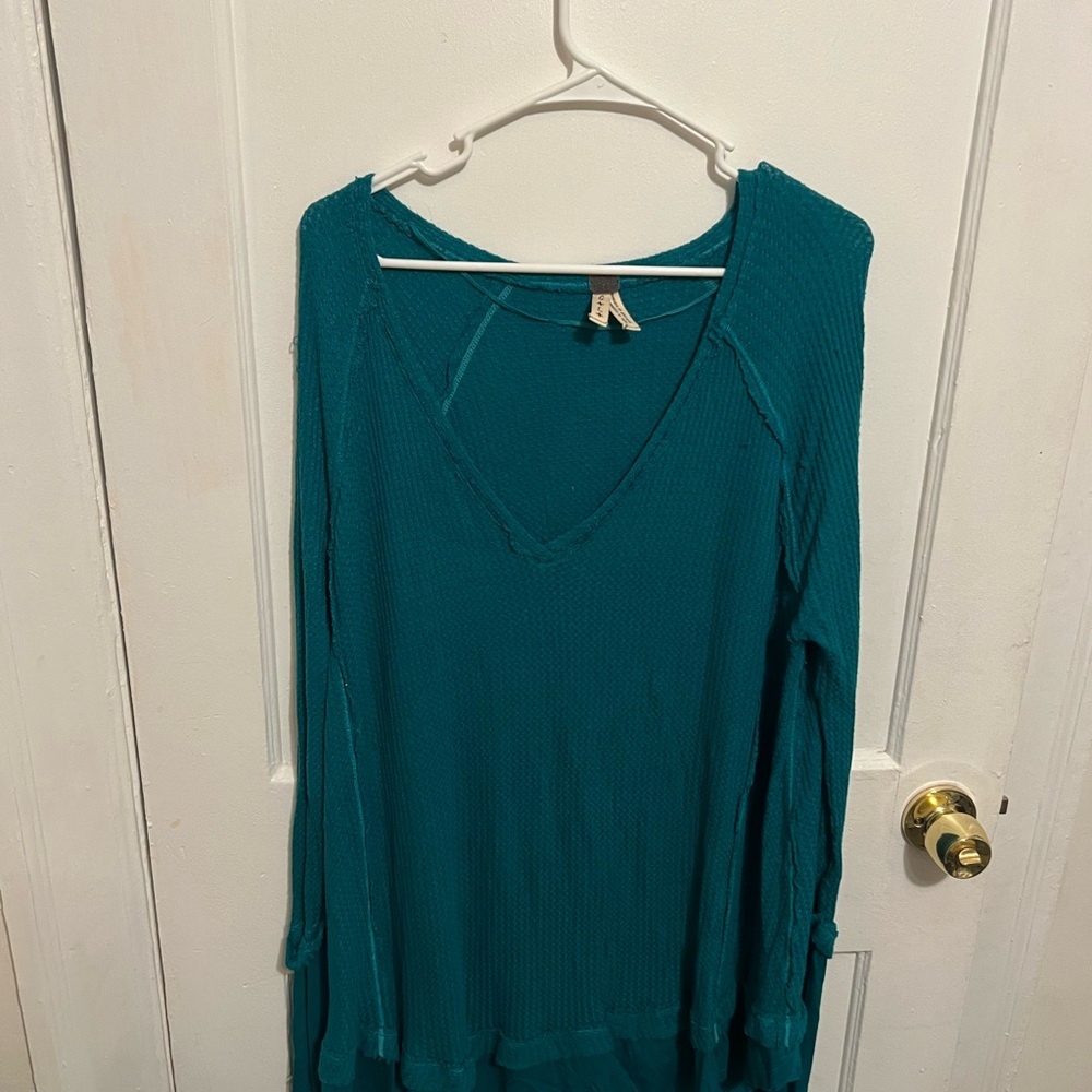 Free People Teal V-Neck Women's Top